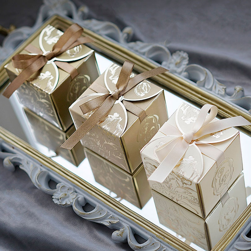 Event Party Box - 리본이 달린 사각 종이 선물 상자,