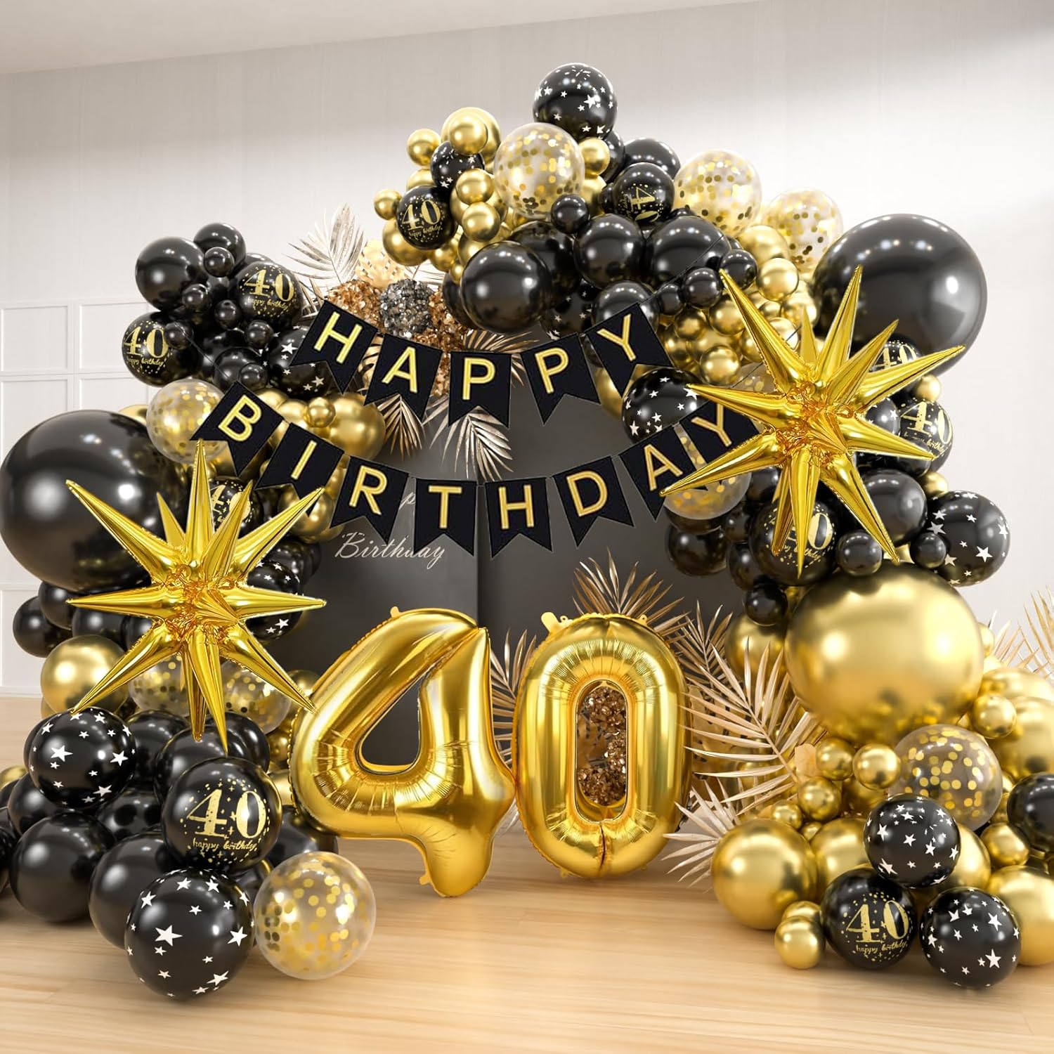 Balloon Arch Kit - 40번째 블랙 골드 풍선 가랜드 아치