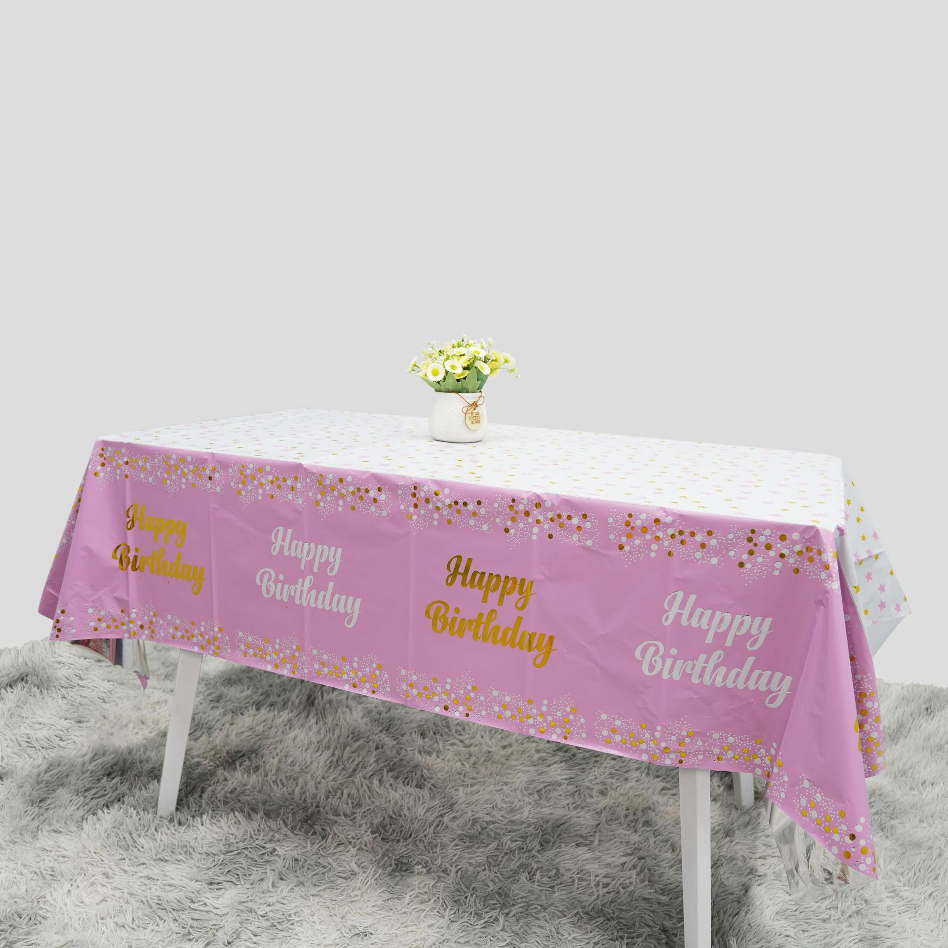 Table Cloth Disposable - 생일 축하합니다 일회용 테이블보 도트 스타