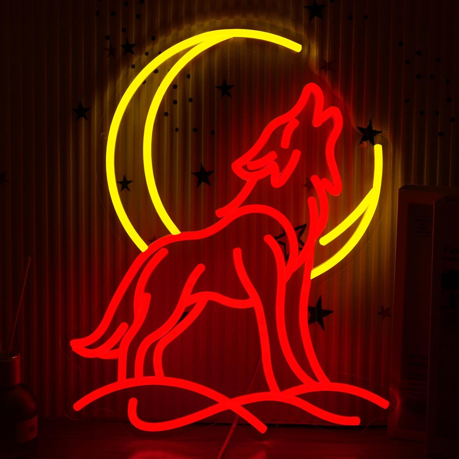Neon Sign Party - 울고 있는 늑대 네온사인, 달 모양