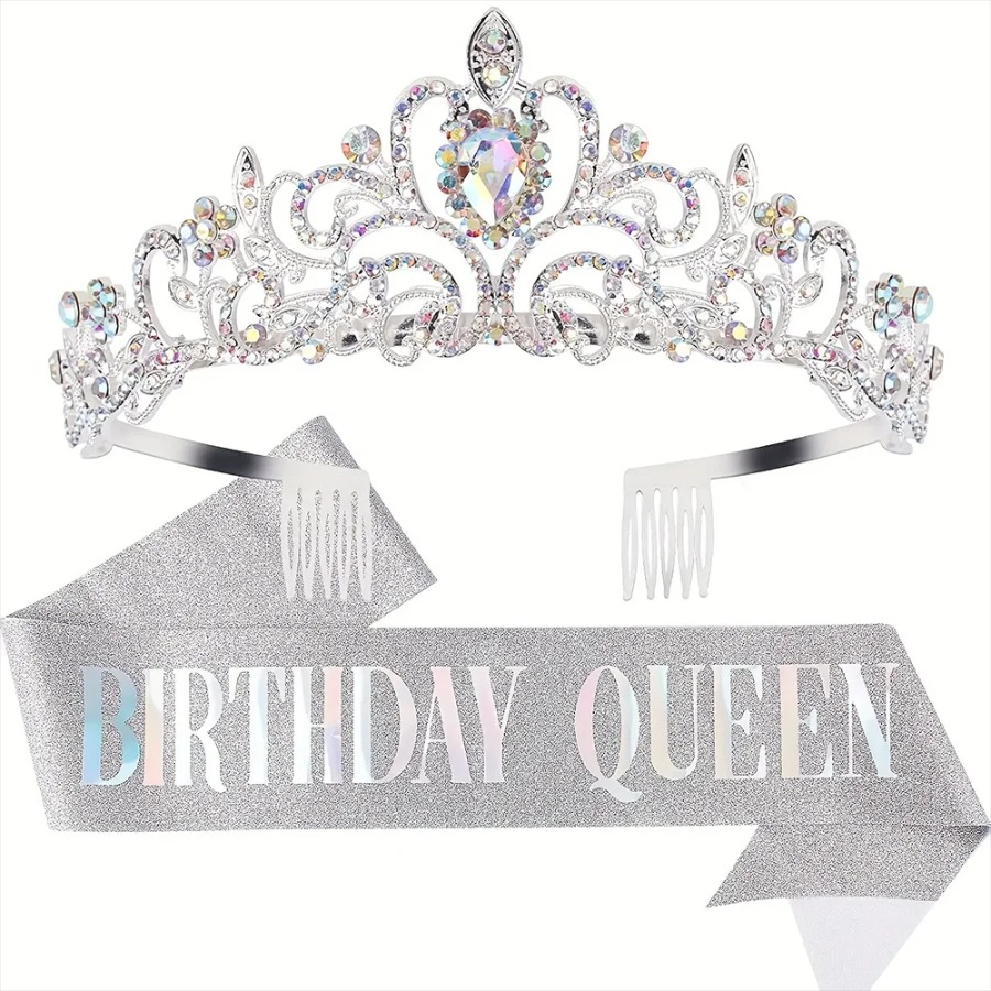 2개/세트 블링 라인스톤 크리스탈 크라운 티아라 생일  - Birthday Sash Glitter 리뷰 및 가격