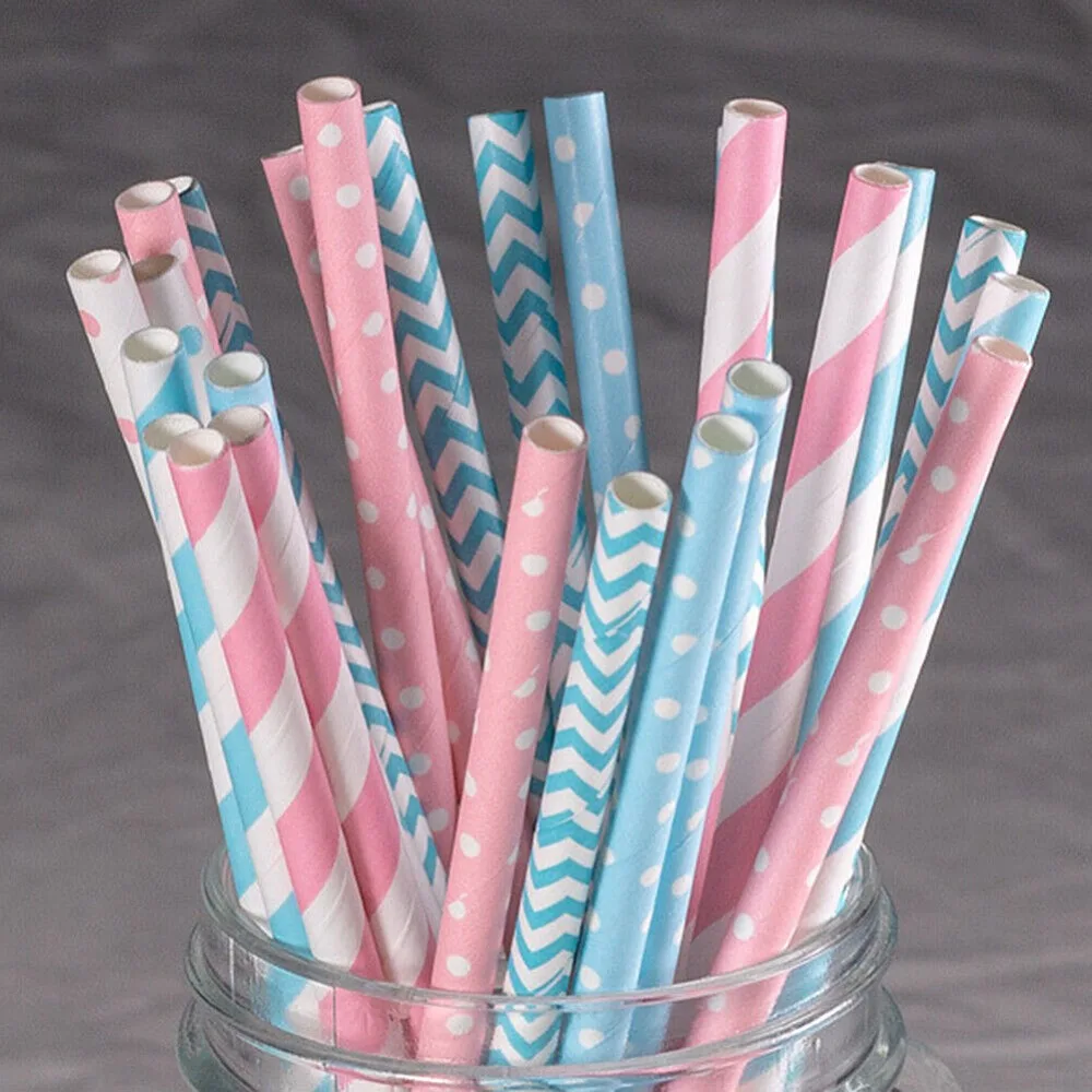 100개 대량 포장 종이 빨대 패턴 색상 - 생분해성  - Paper Straw Color 리뷰 및 가격