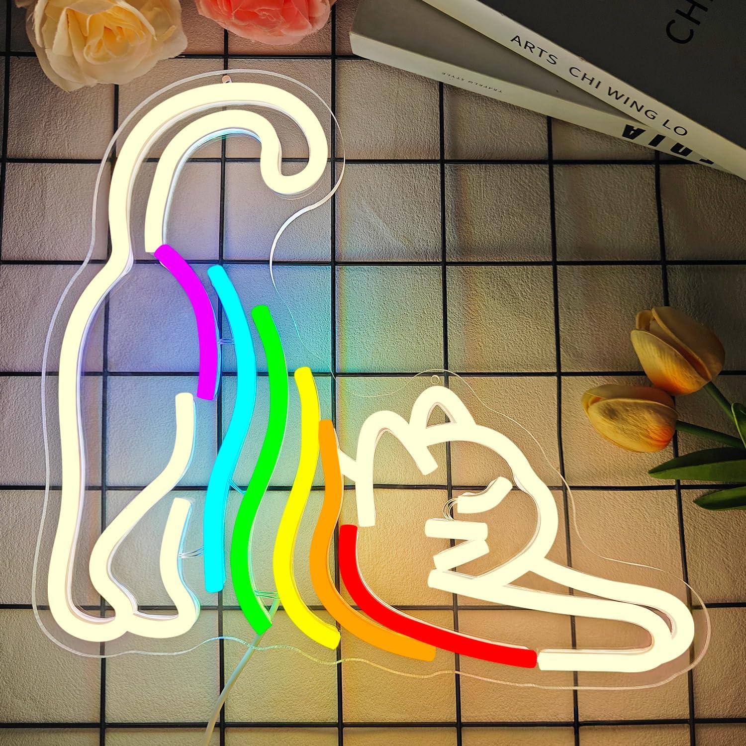 레인보우 스트레칭 캣 네온 사인은 침실, 어린이 방,  - Neon Sign Party 리뷰 및 가격