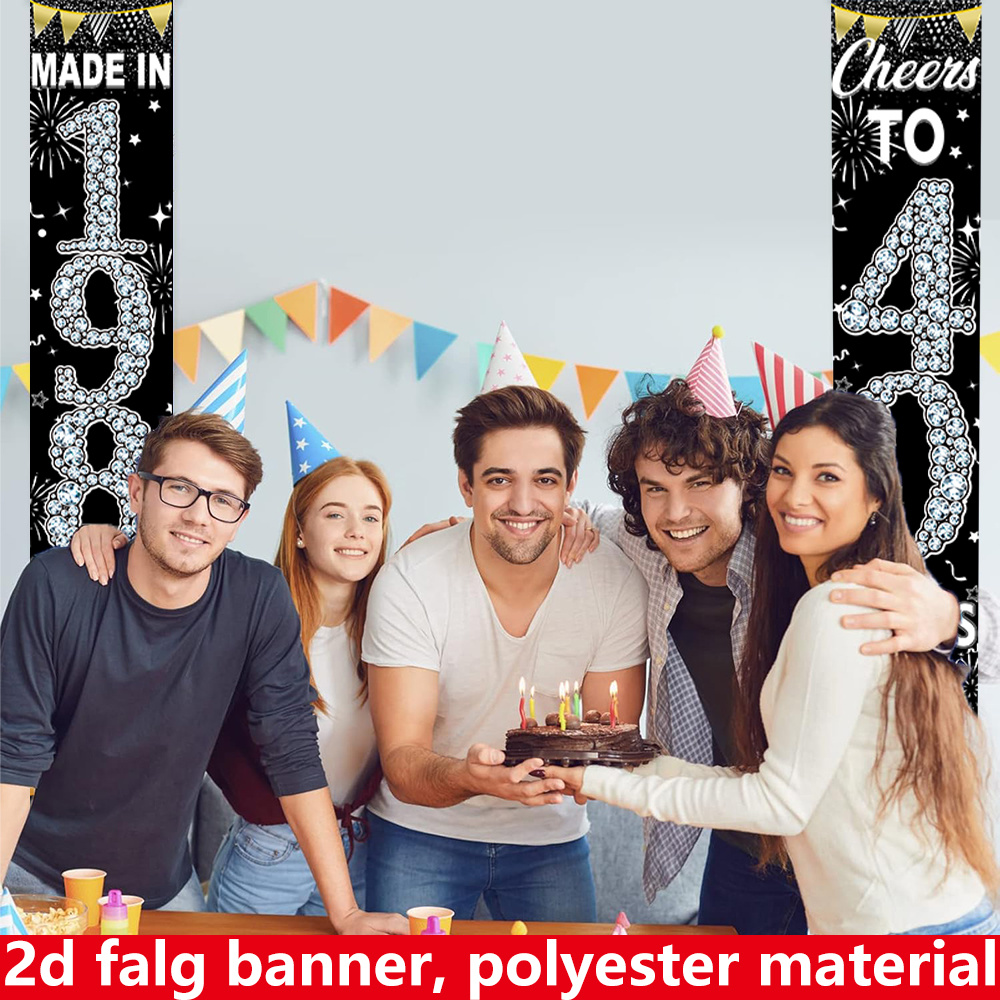 2개 2D 플랫 40번째 생일 배너, 블랙 골드 다이아 - Party Banner Gold 리뷰 및 가격