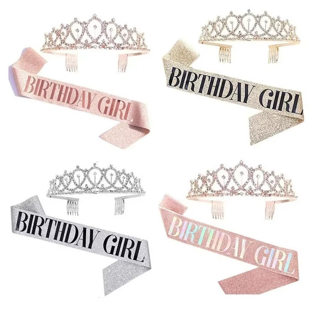 2개/세트 새 글리터 생일 파티 왕관 띠 골드 블링 라 - Birthday Sash Glitter 리뷰 및 가격