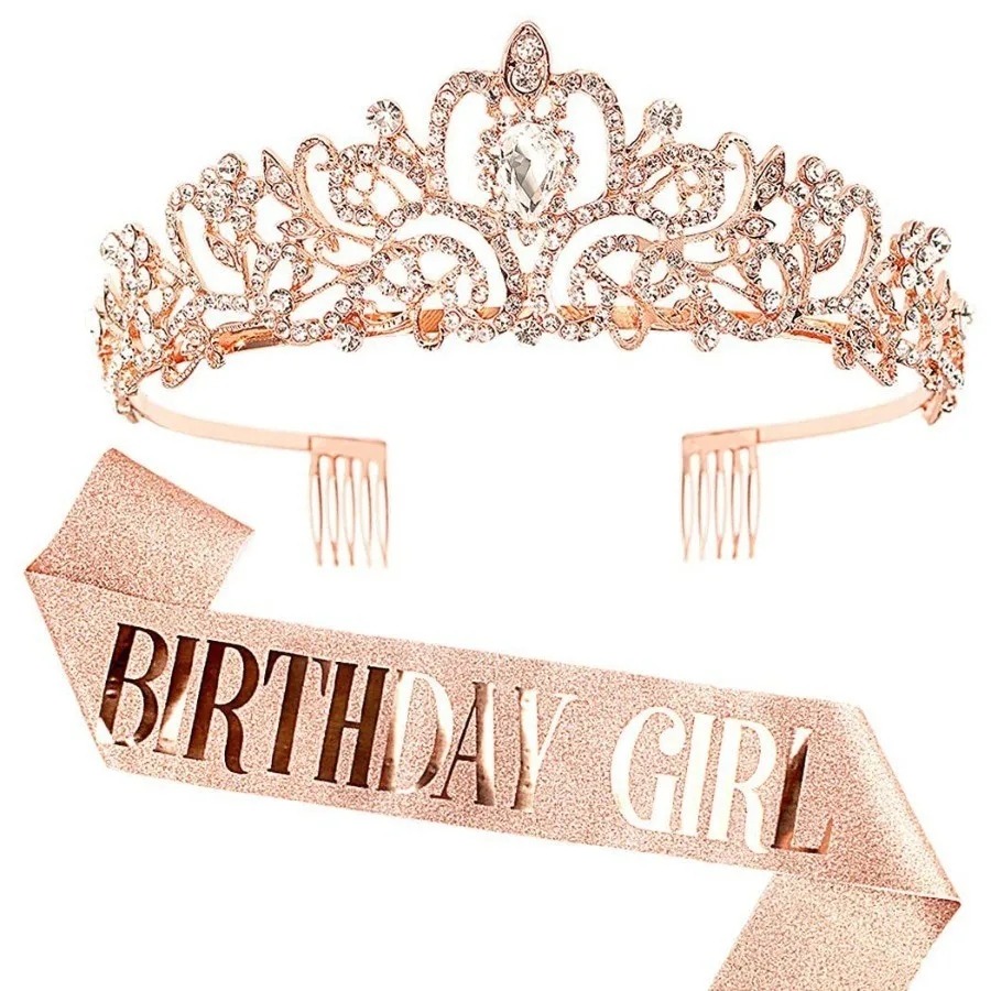 2피스 세트 라인스톤 크리스탈 크라운 티아라 & “생일 - Birthday Sash Glitter 리뷰 및 가격
