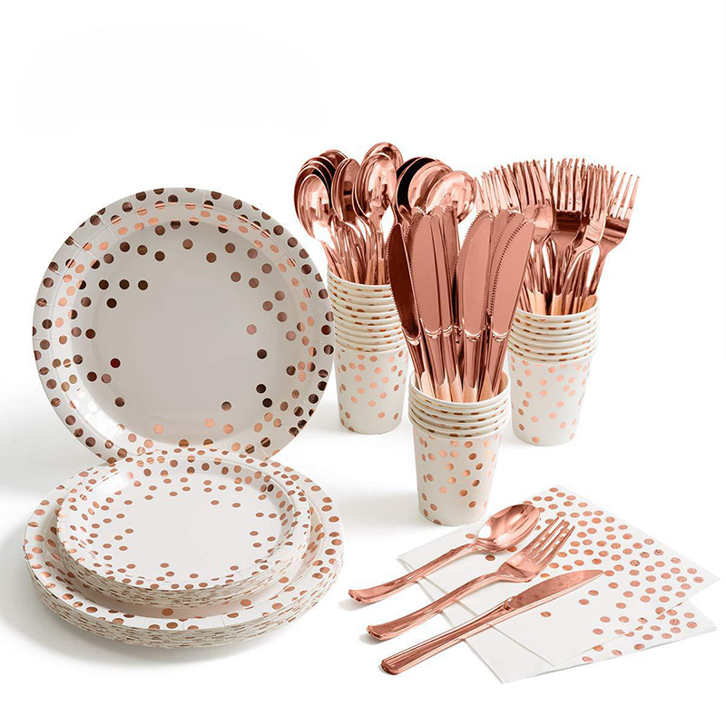 로즈 골드 파티 식기 키트 테이블 천으로 나이프 포크  - Paper Straw Color 리뷰 및 가격