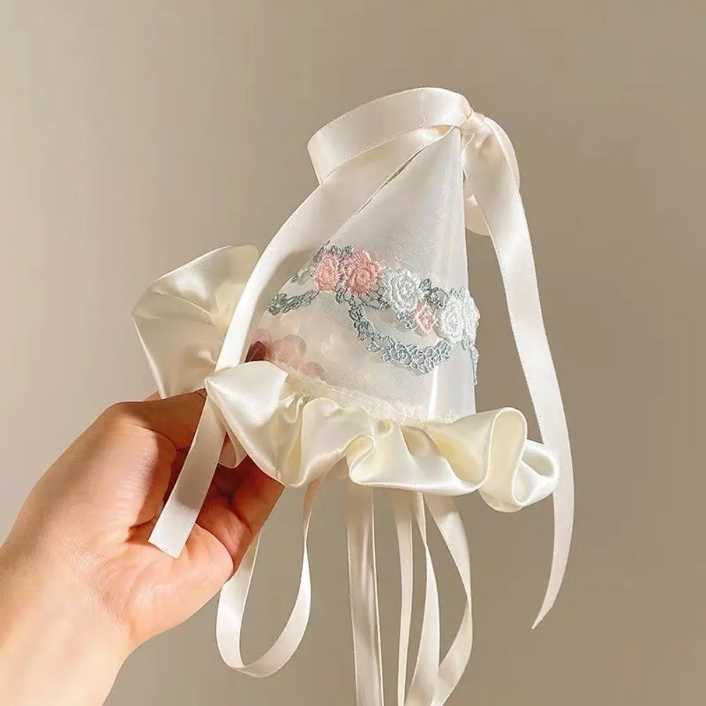 귀여운 스타일 자수 메쉬 생일 모자 헤어 클립 리본 꽃 - Party Hat Cone 리뷰 및 가격