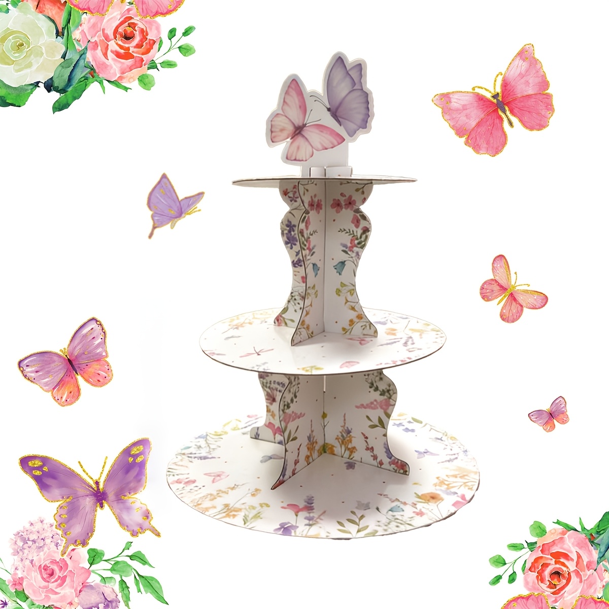 3단 야생화 나비 케이크 스탠드, 봄 테마 컵케이크 디 - Cupcake Stand Tier 리뷰 및 가격